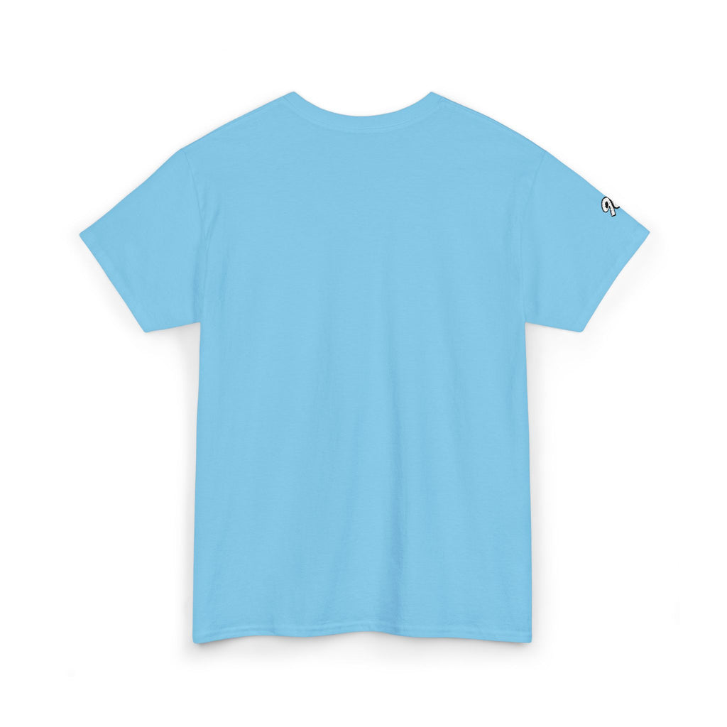 Minimalist Tiny Script Tee — Small Chest Text & Sleeve Logo Cotton T-Shirt