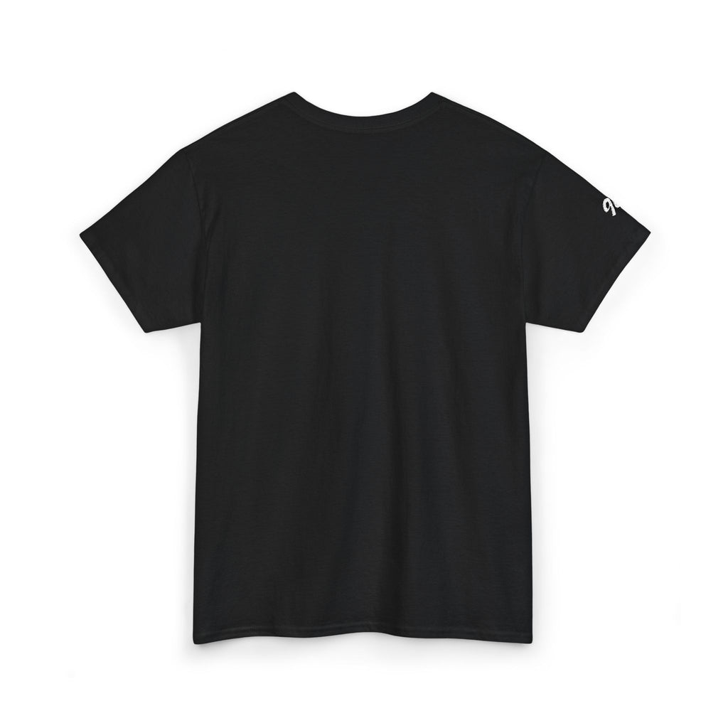 Minimalist Tiny Script Tee — Small Chest Text & Sleeve Logo Cotton T-Shirt