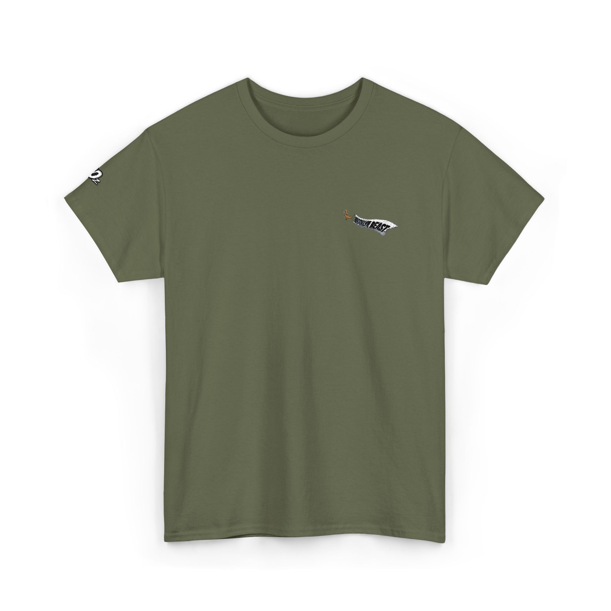 Minimalist Tiny Script Tee — Small Chest Text & Sleeve Logo Cotton T-Shirt