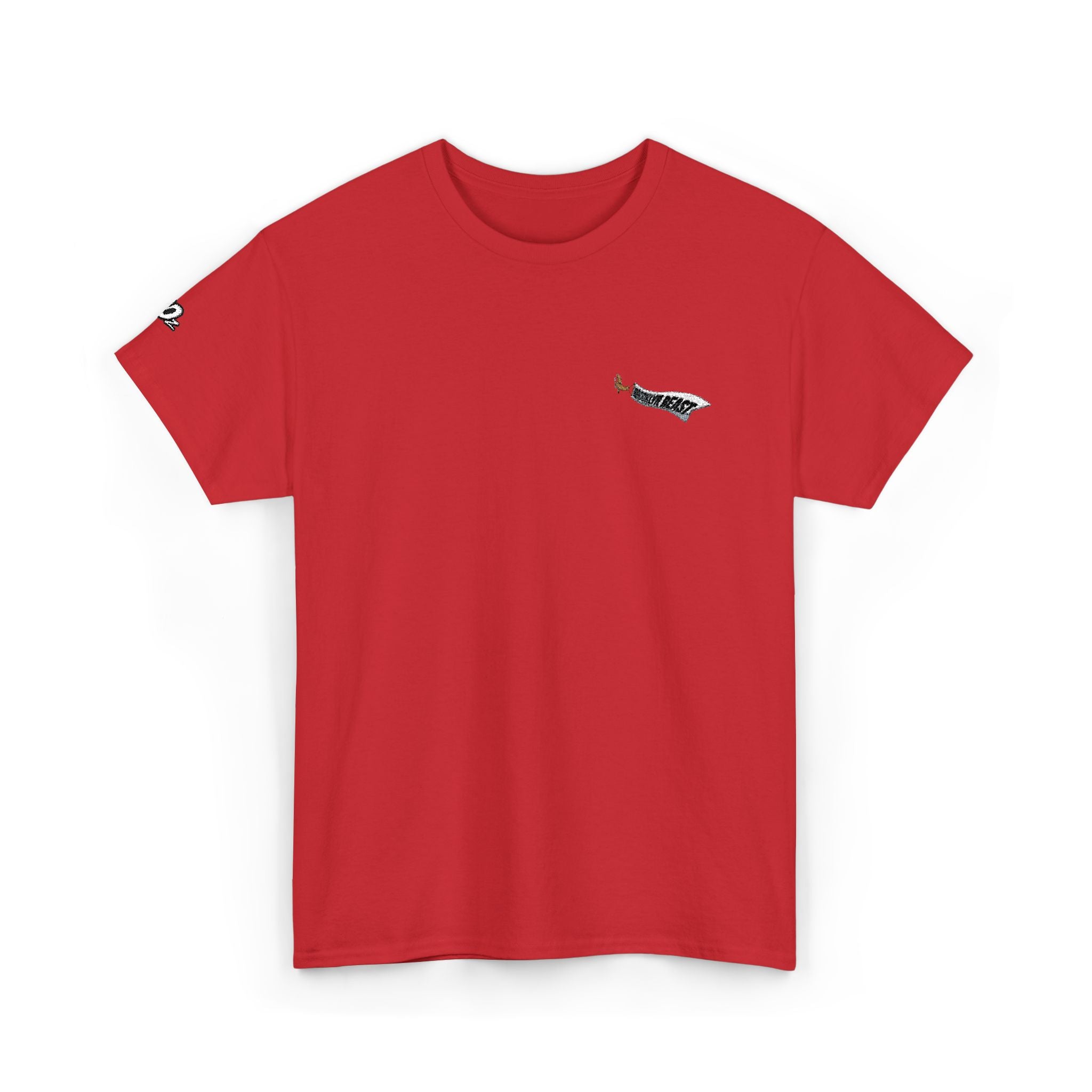 Minimalist Tiny Script Tee — Small Chest Text & Sleeve Logo Cotton T-Shirt