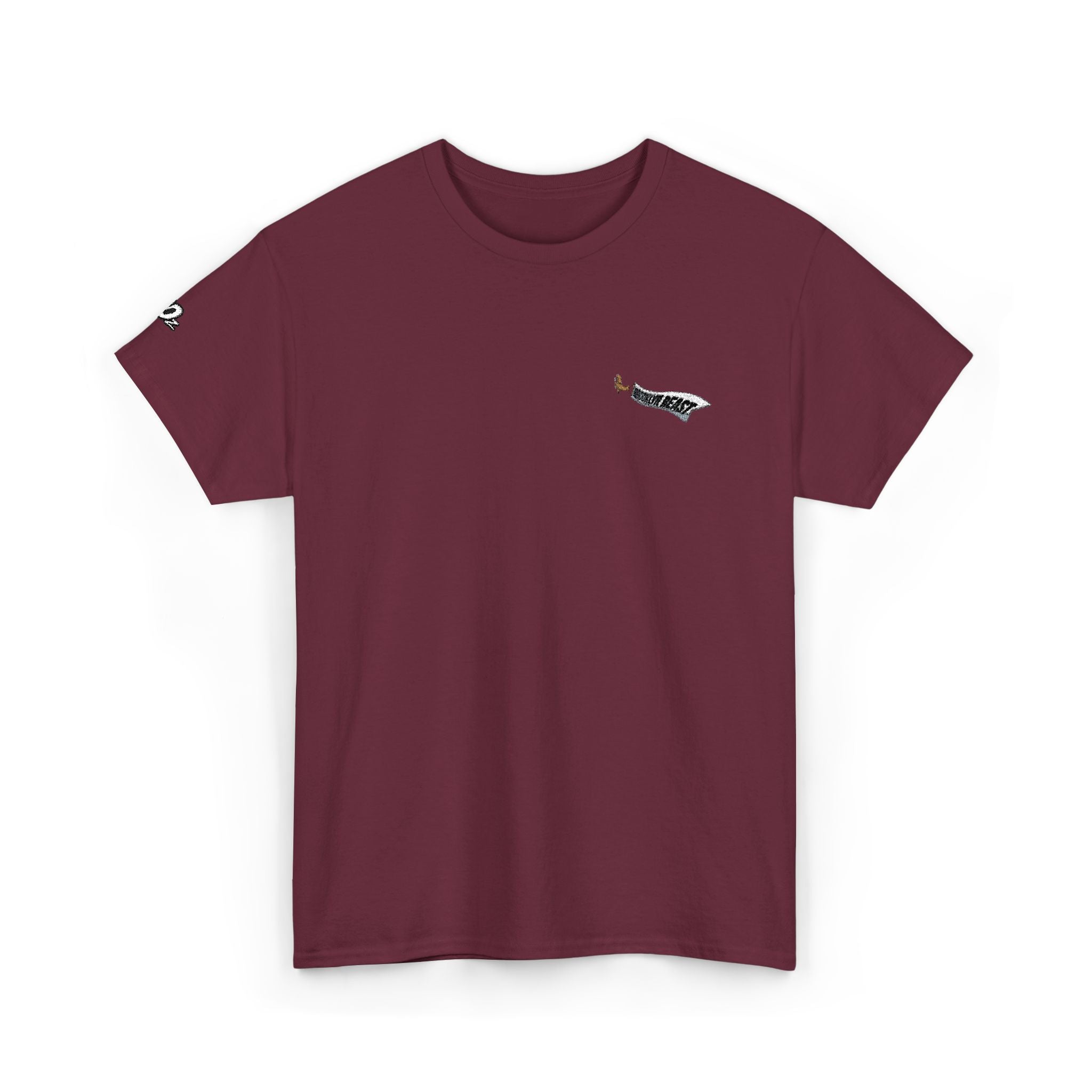 Minimalist Tiny Script Tee — Small Chest Text & Sleeve Logo Cotton T-Shirt