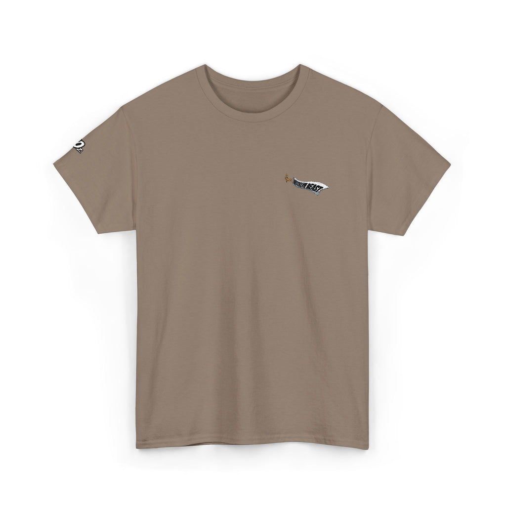 Minimalist Tiny Script Tee — Small Chest Text & Sleeve Logo Cotton T-Shirt