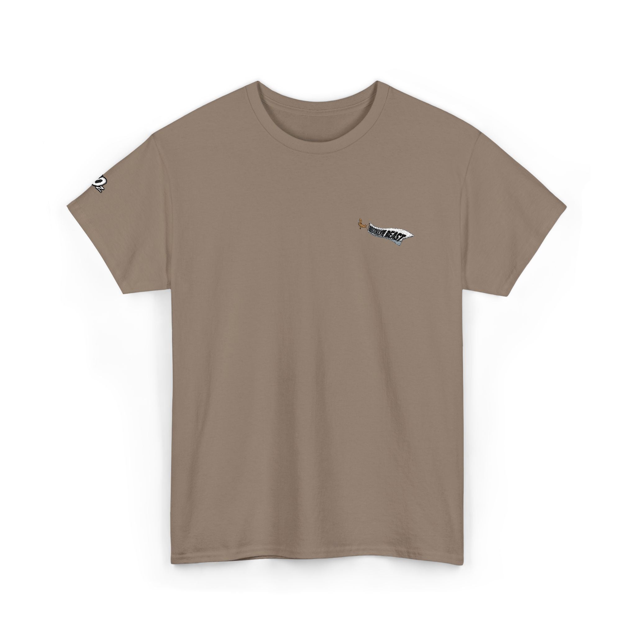 Minimalist Tiny Script Tee — Small Chest Text & Sleeve Logo Cotton T-Shirt