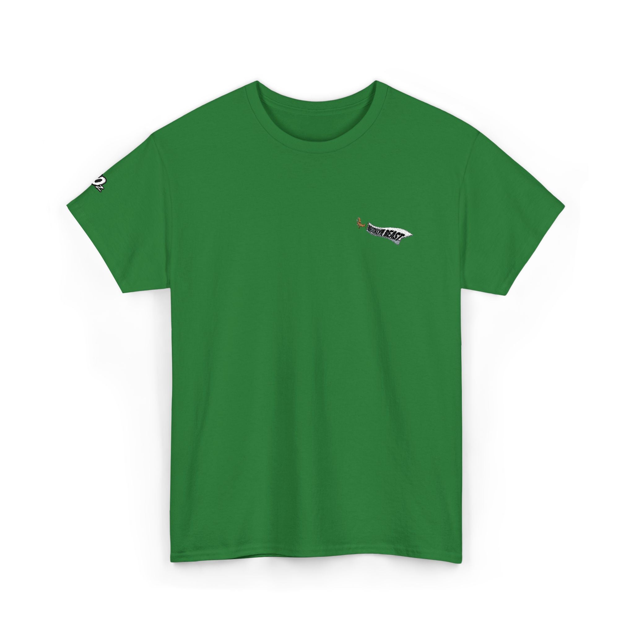 Minimalist Tiny Script Tee — Small Chest Text & Sleeve Logo Cotton T-Shirt