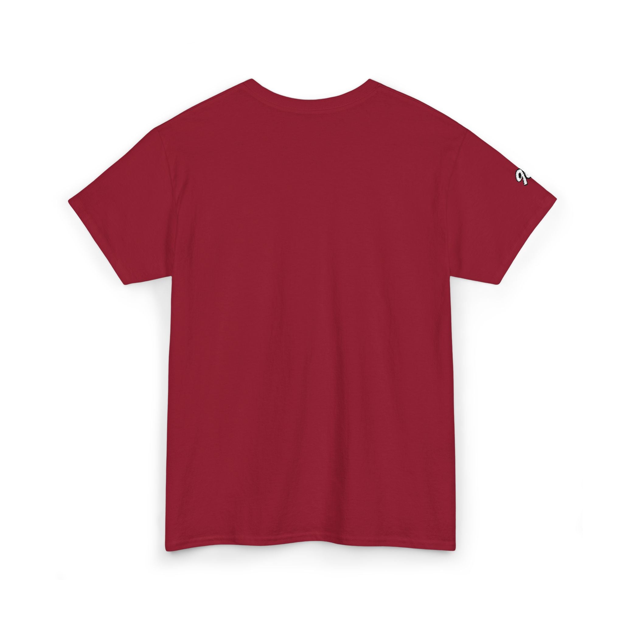 Minimalist Tiny Script Tee — Small Chest Text & Sleeve Logo Cotton T-Shirt