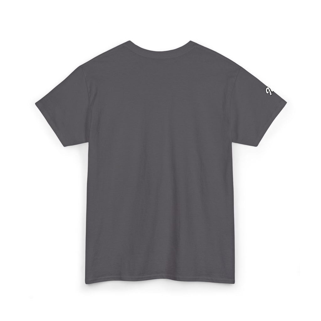 Minimalist Tiny Script Tee — Small Chest Text & Sleeve Logo Cotton T-Shirt