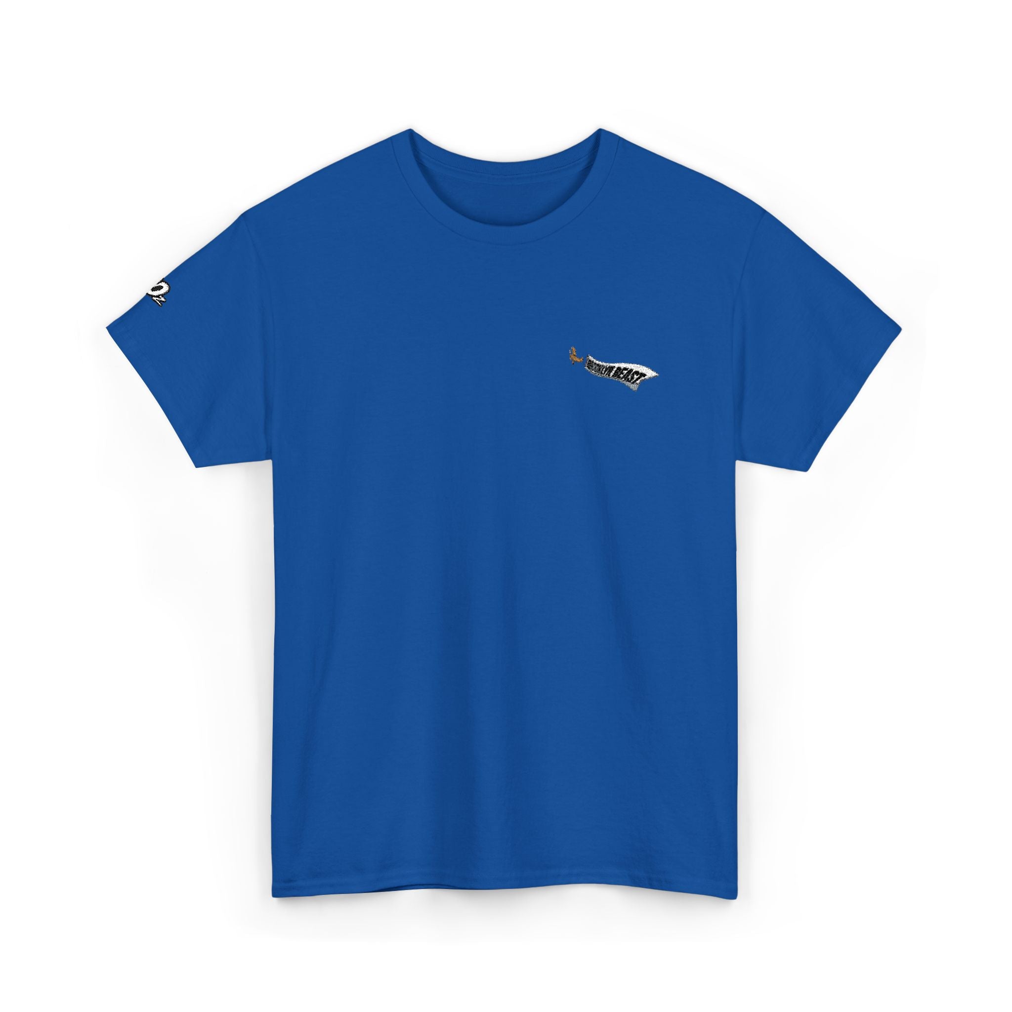 Minimalist Tiny Script Tee — Small Chest Text & Sleeve Logo Cotton T-Shirt