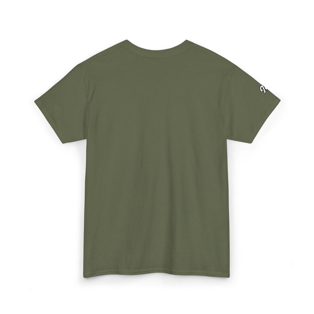 Minimalist Tiny Script Tee — Small Chest Text & Sleeve Logo Cotton T-Shirt