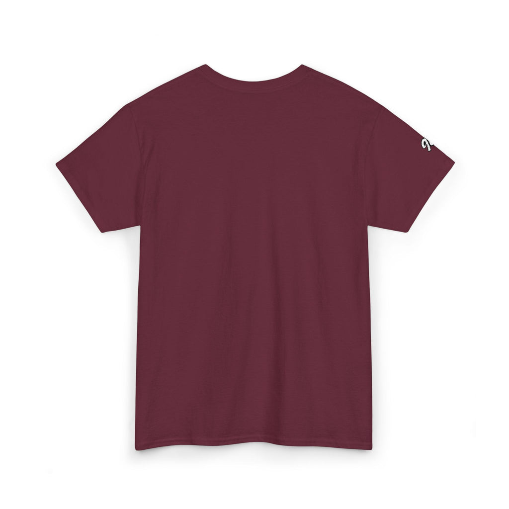 Minimalist Tiny Script Tee — Small Chest Text & Sleeve Logo Cotton T-Shirt