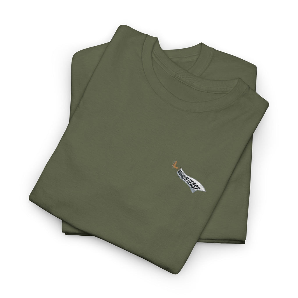 Minimalist Tiny Script Tee — Small Chest Text & Sleeve Logo Cotton T-Shirt