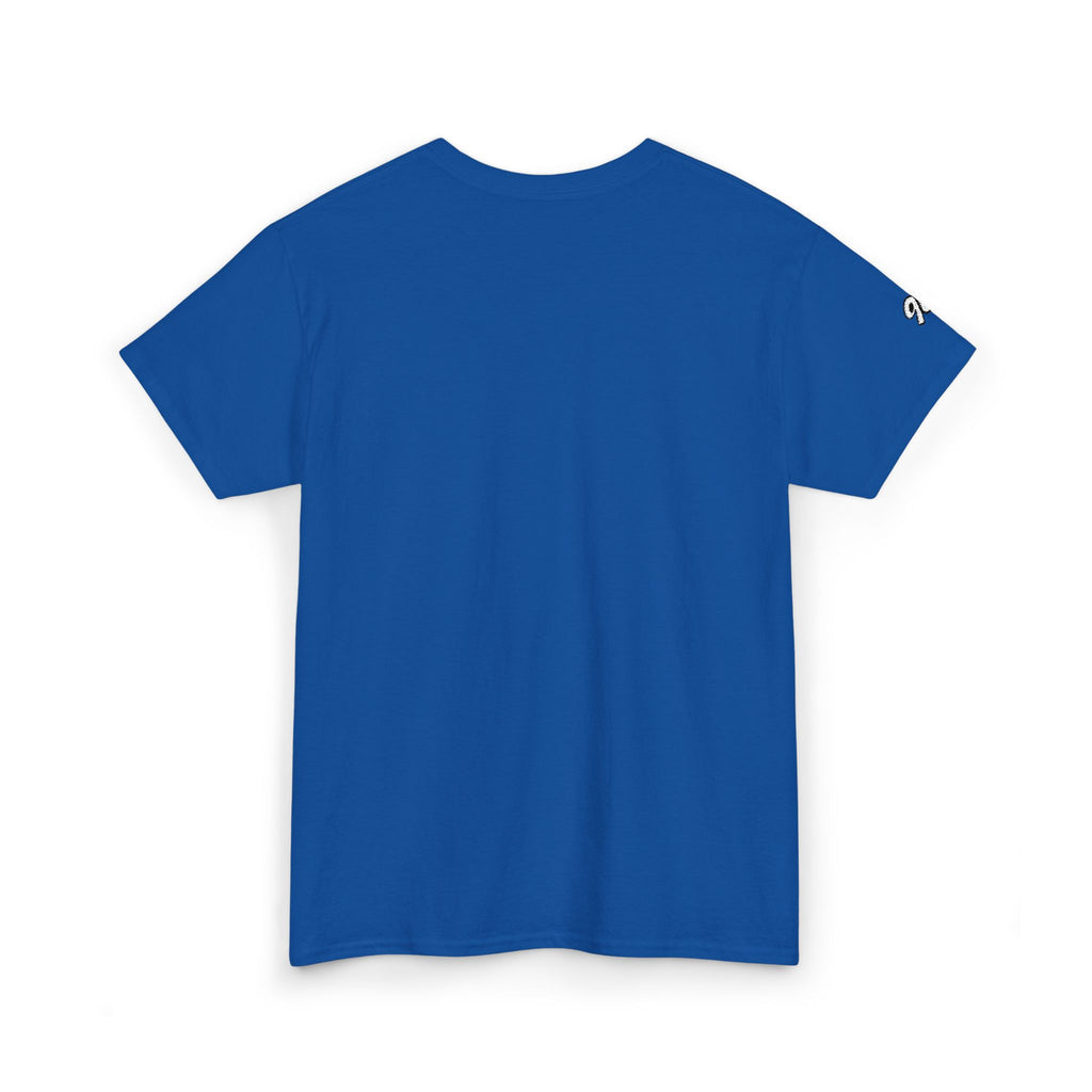 Minimalist Tiny Script Tee — Small Chest Text & Sleeve Logo Cotton T-Shirt