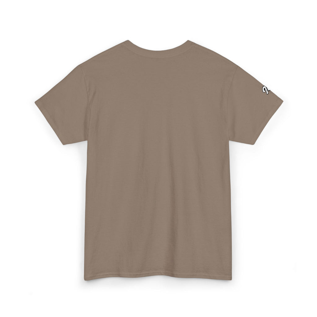 Minimalist Tiny Script Tee — Small Chest Text & Sleeve Logo Cotton T-Shirt