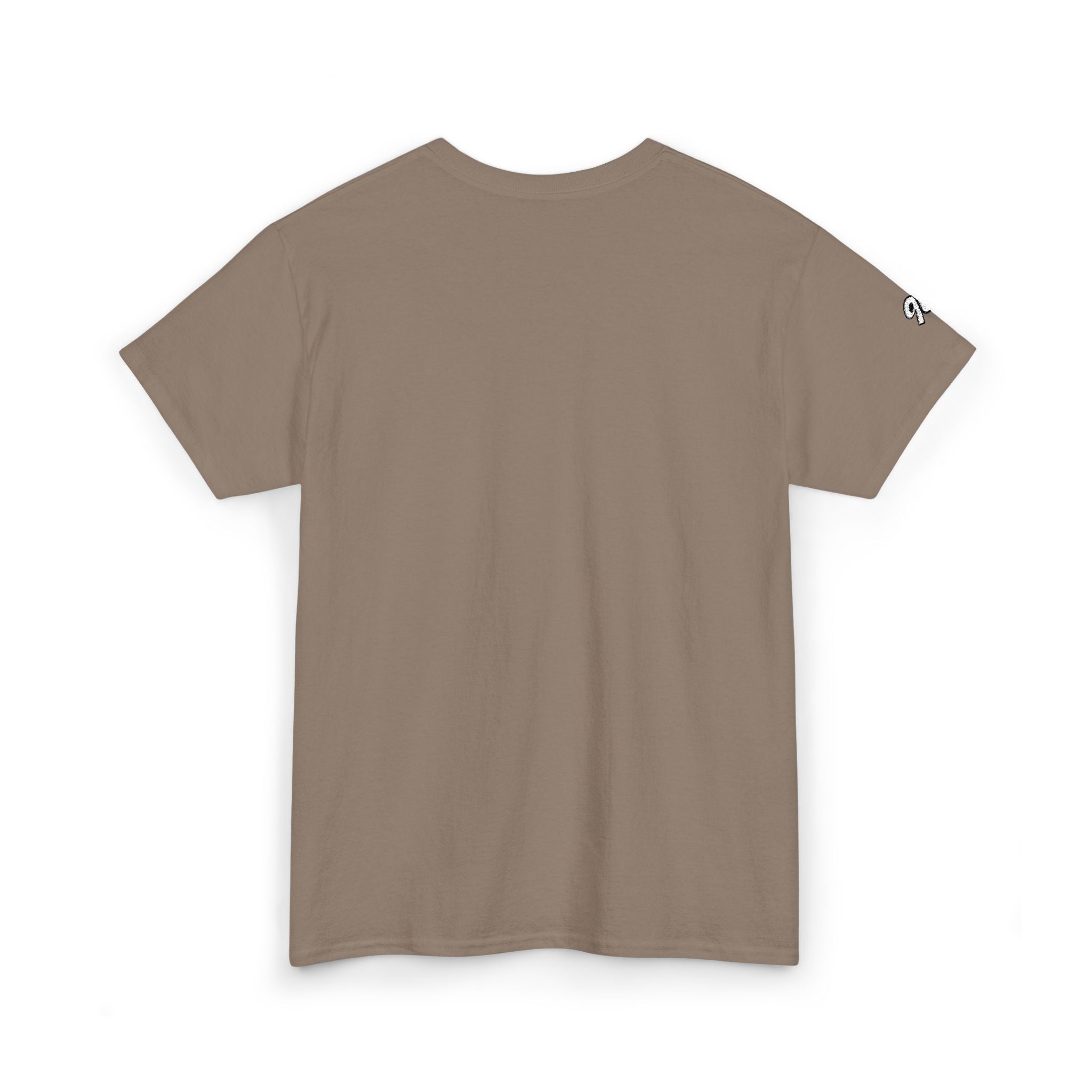 Minimalist Tiny Script Tee — Small Chest Text & Sleeve Logo Cotton T-Shirt