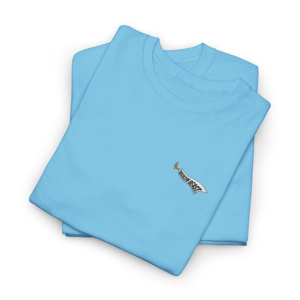 Minimalist Tiny Script Tee — Small Chest Text & Sleeve Logo Cotton T-Shirt