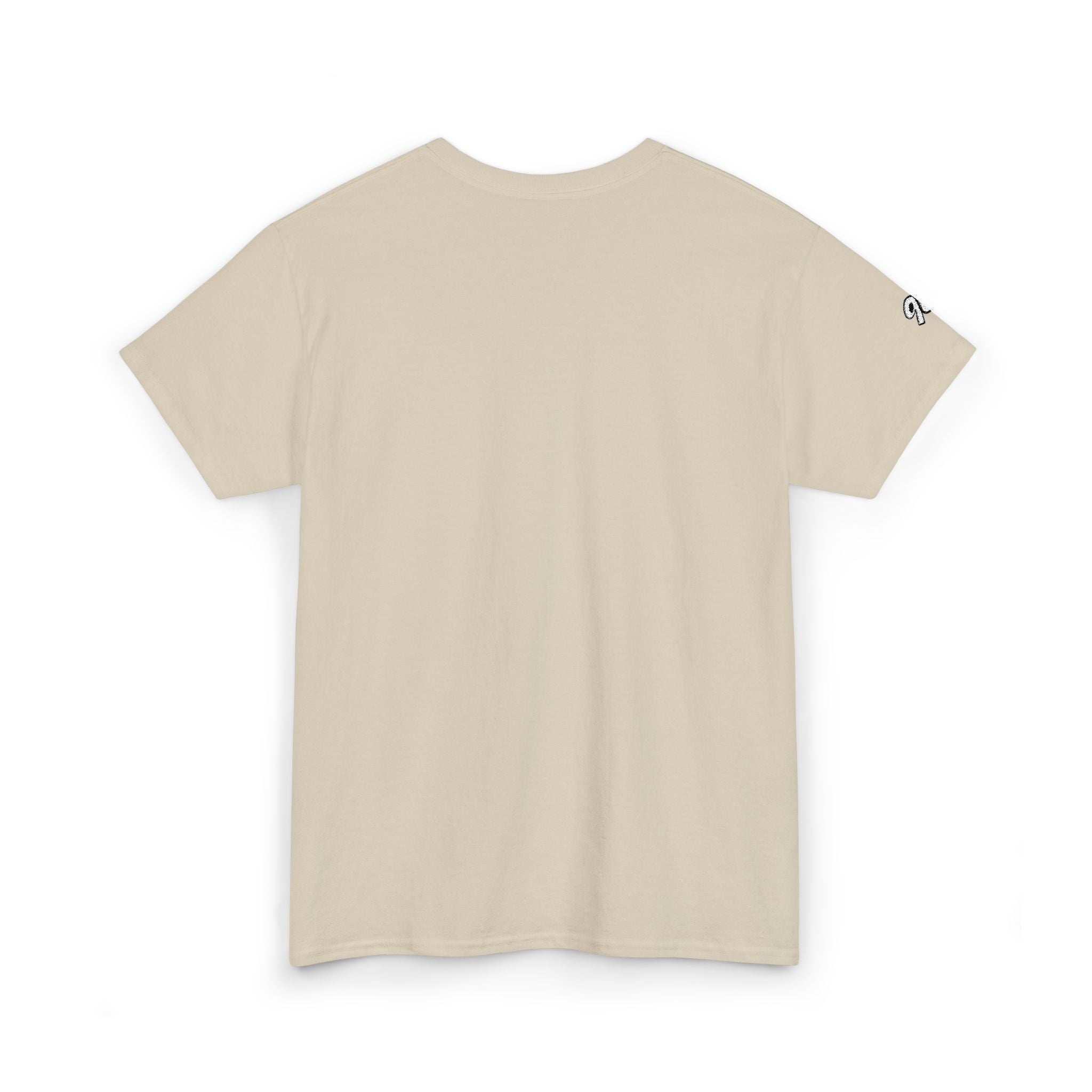 Minimalist Tiny Script Tee — Small Chest Text & Sleeve Logo Cotton T-Shirt