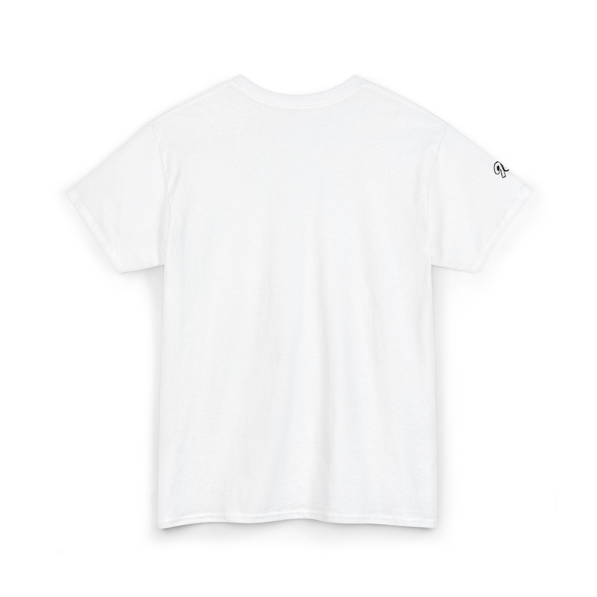 Minimalist Tiny Script Tee — Small Chest Text & Sleeve Logo Cotton T-Shirt