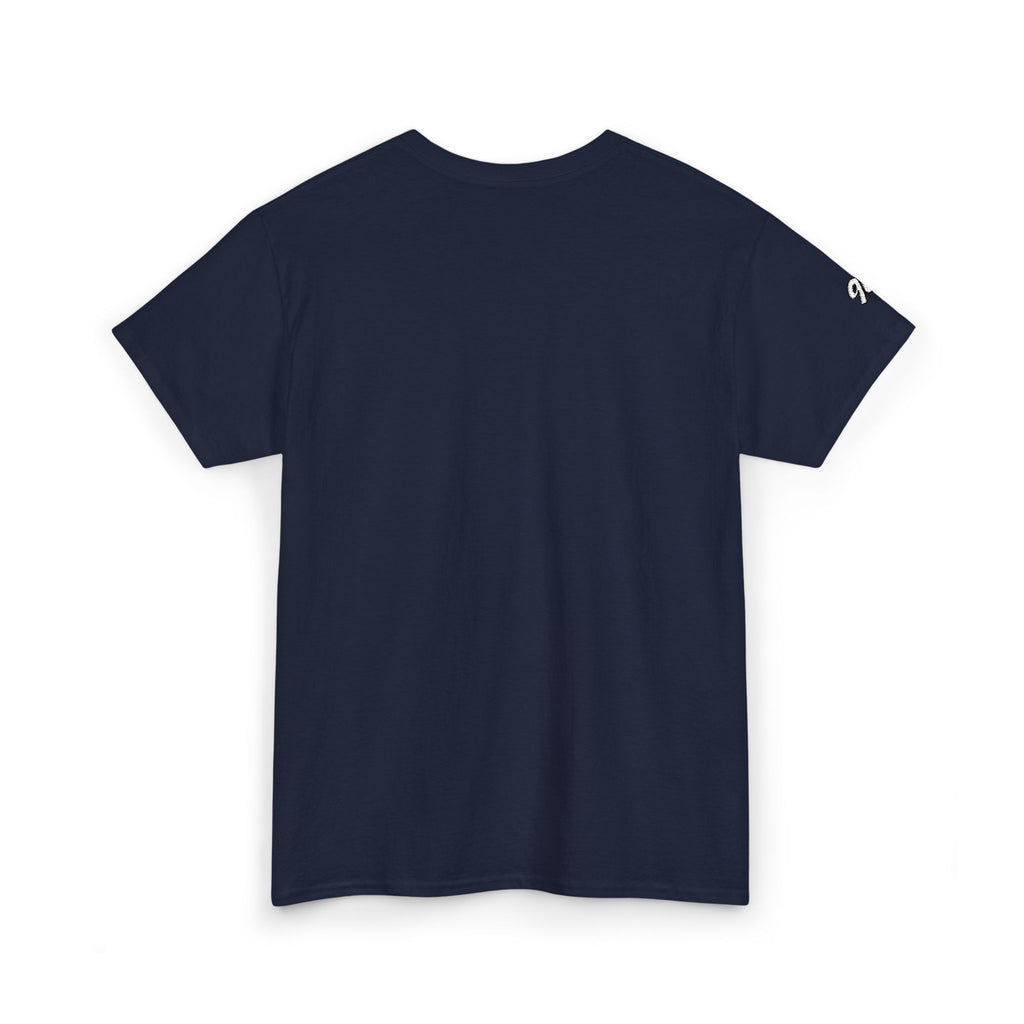 Minimalist Tiny Script Tee — Small Chest Text & Sleeve Logo Cotton T-Shirt