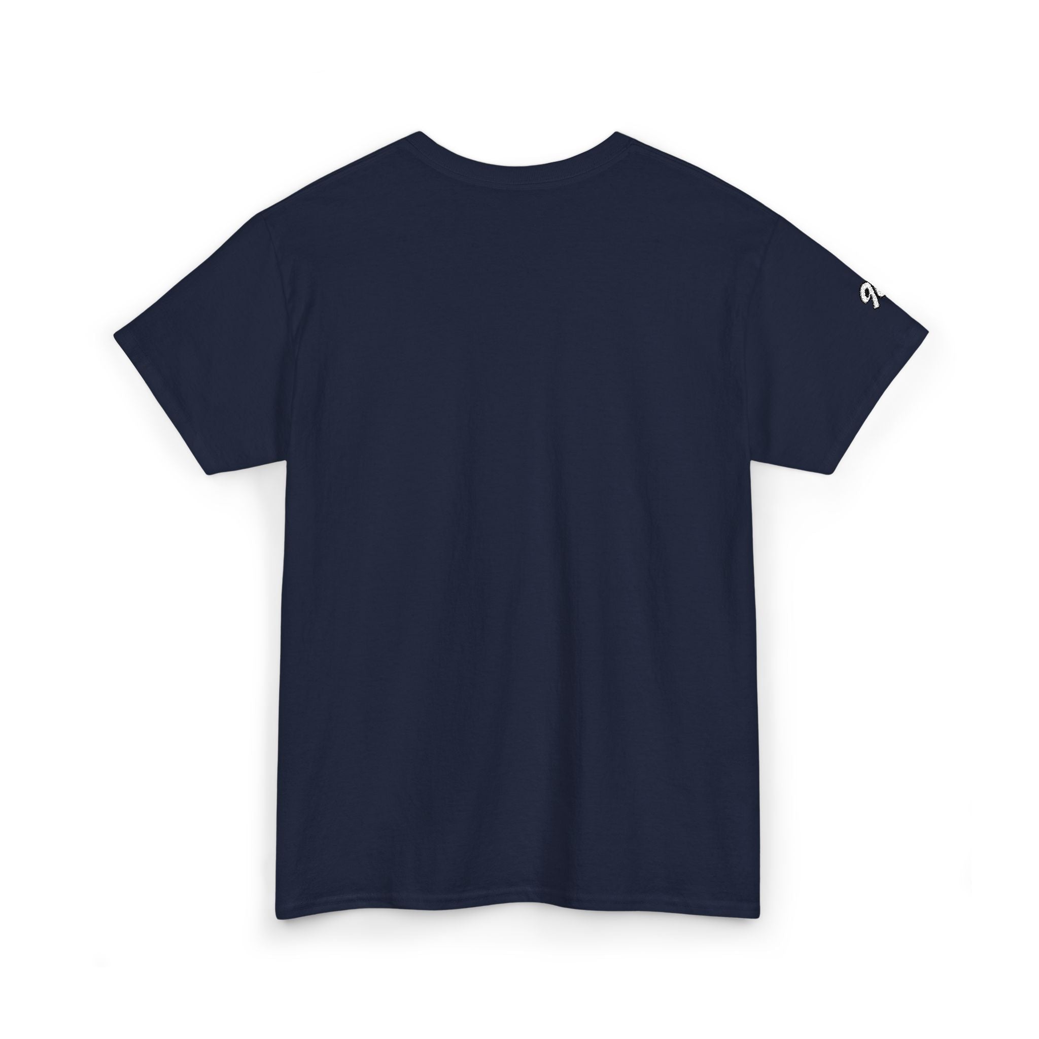 Minimalist Tiny Script Tee — Small Chest Text & Sleeve Logo Cotton T-Shirt