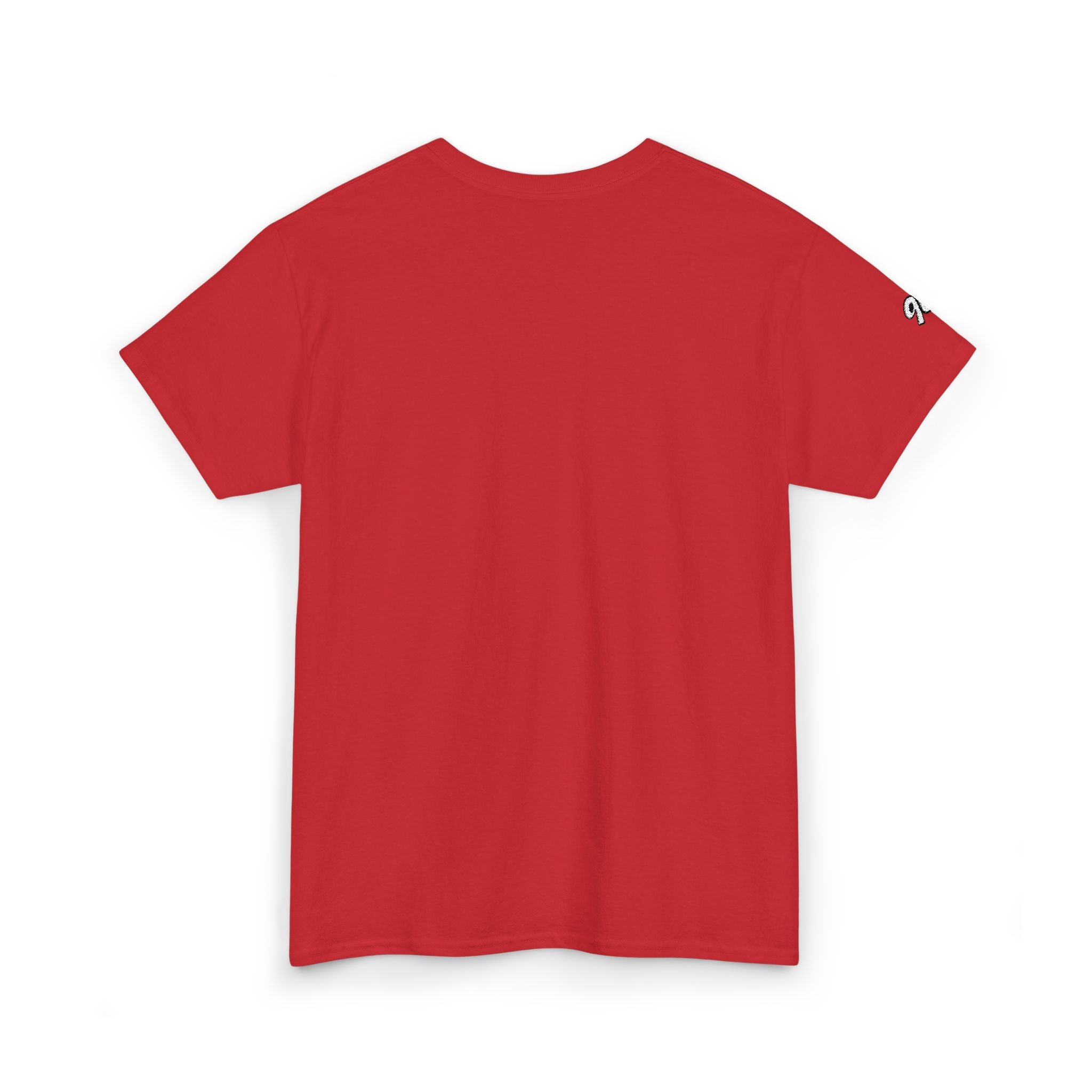 Minimalist Tiny Script Tee — Small Chest Text & Sleeve Logo Cotton T-Shirt