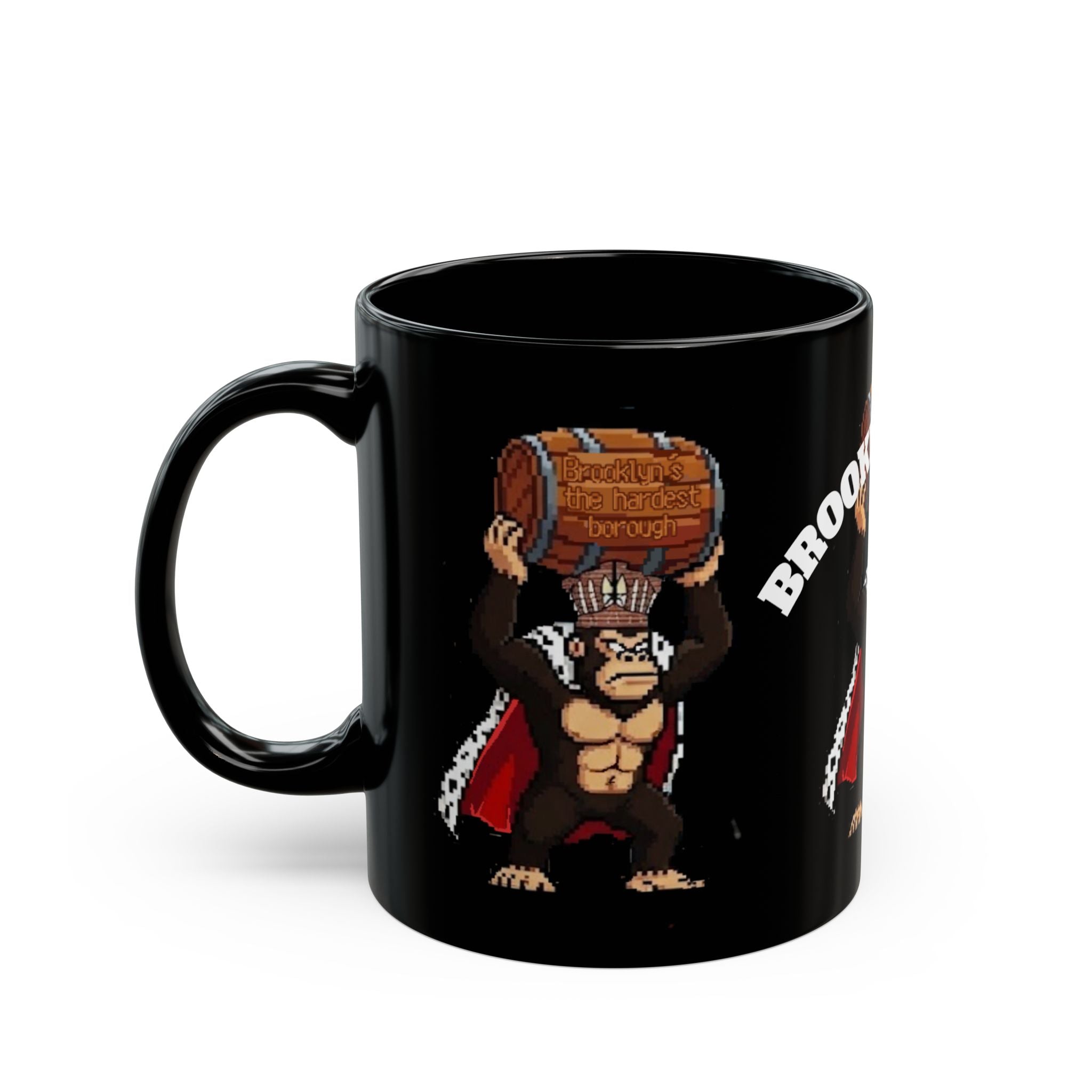 Brooklyn Beast Coffee Mug — King Gorilla Holding Barrel Design (11oz)
