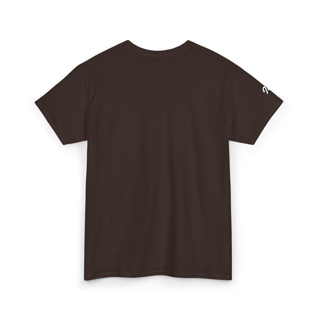 Minimalist Tiny Script Tee — Small Chest Text & Sleeve Logo Cotton T-Shirt
