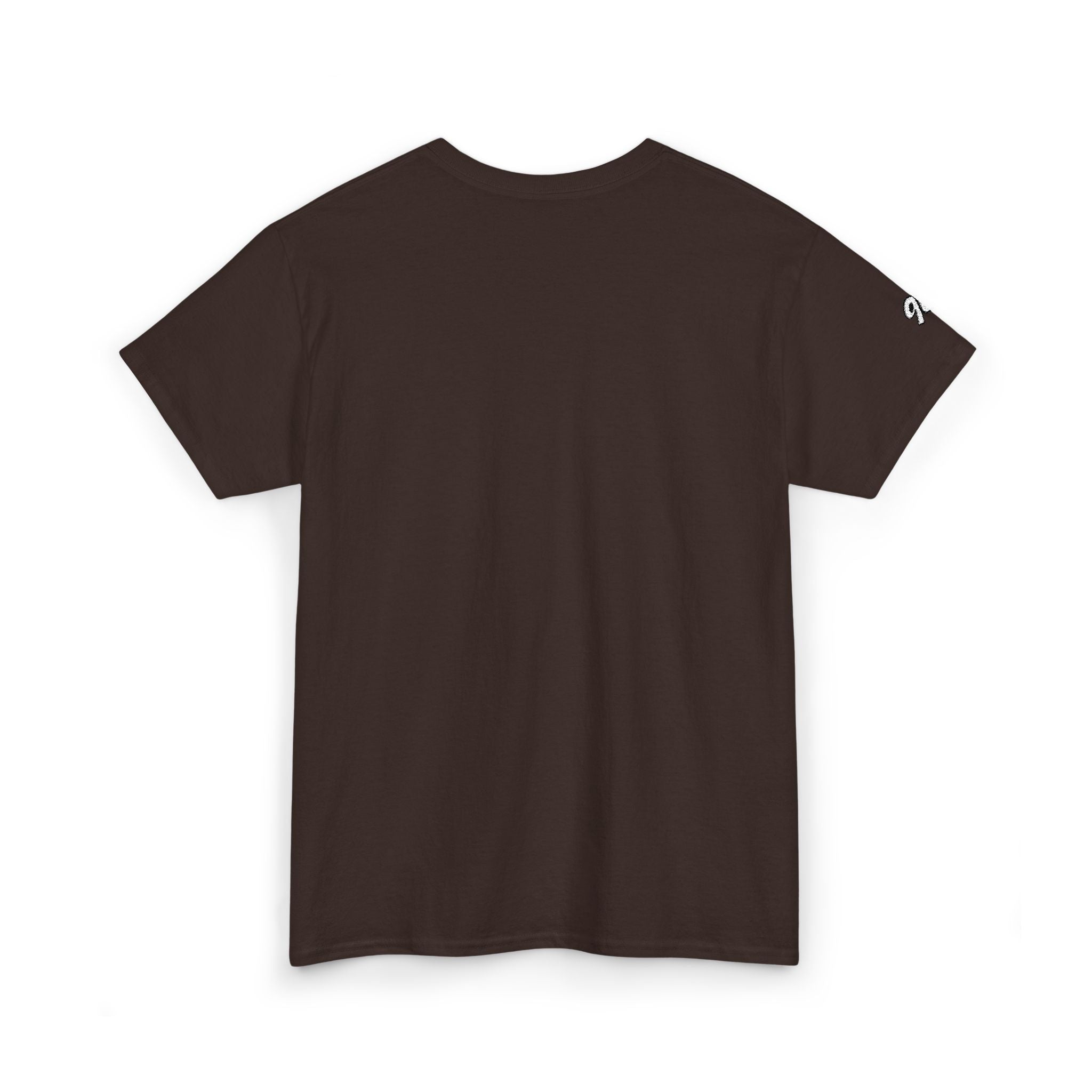 Minimalist Tiny Script Tee — Small Chest Text & Sleeve Logo Cotton T-Shirt