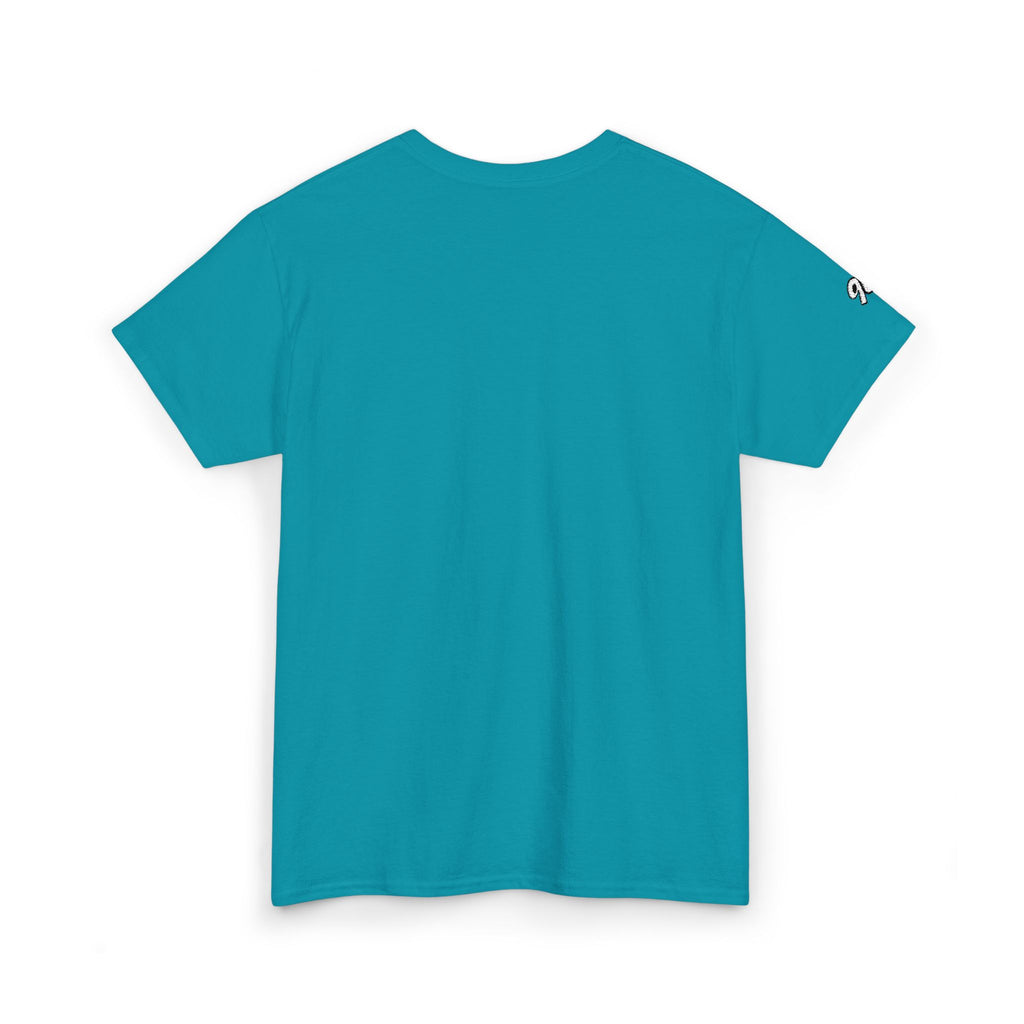 Minimalist Tiny Script Tee — Small Chest Text & Sleeve Logo Cotton T-Shirt