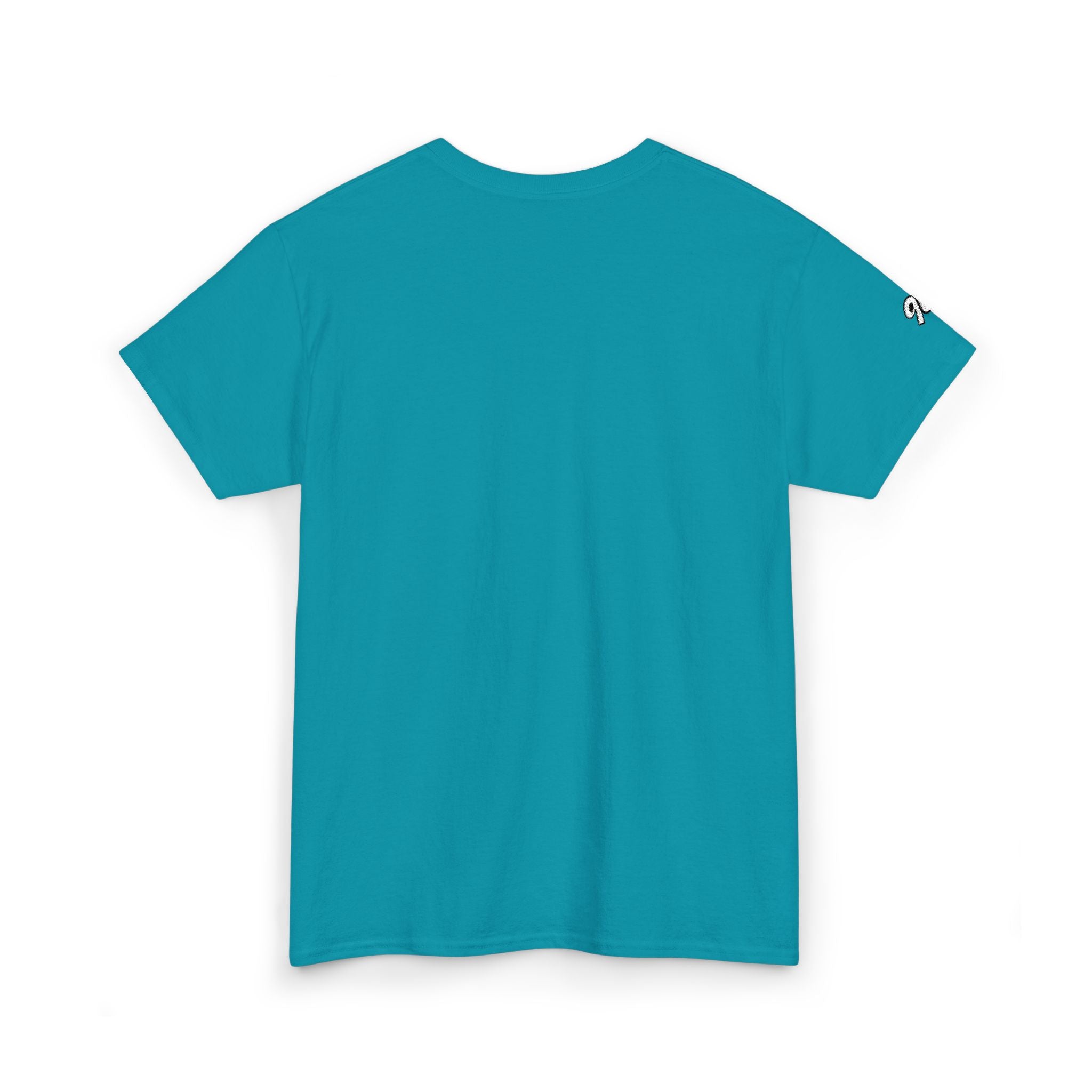 Minimalist Tiny Script Tee — Small Chest Text & Sleeve Logo Cotton T-Shirt