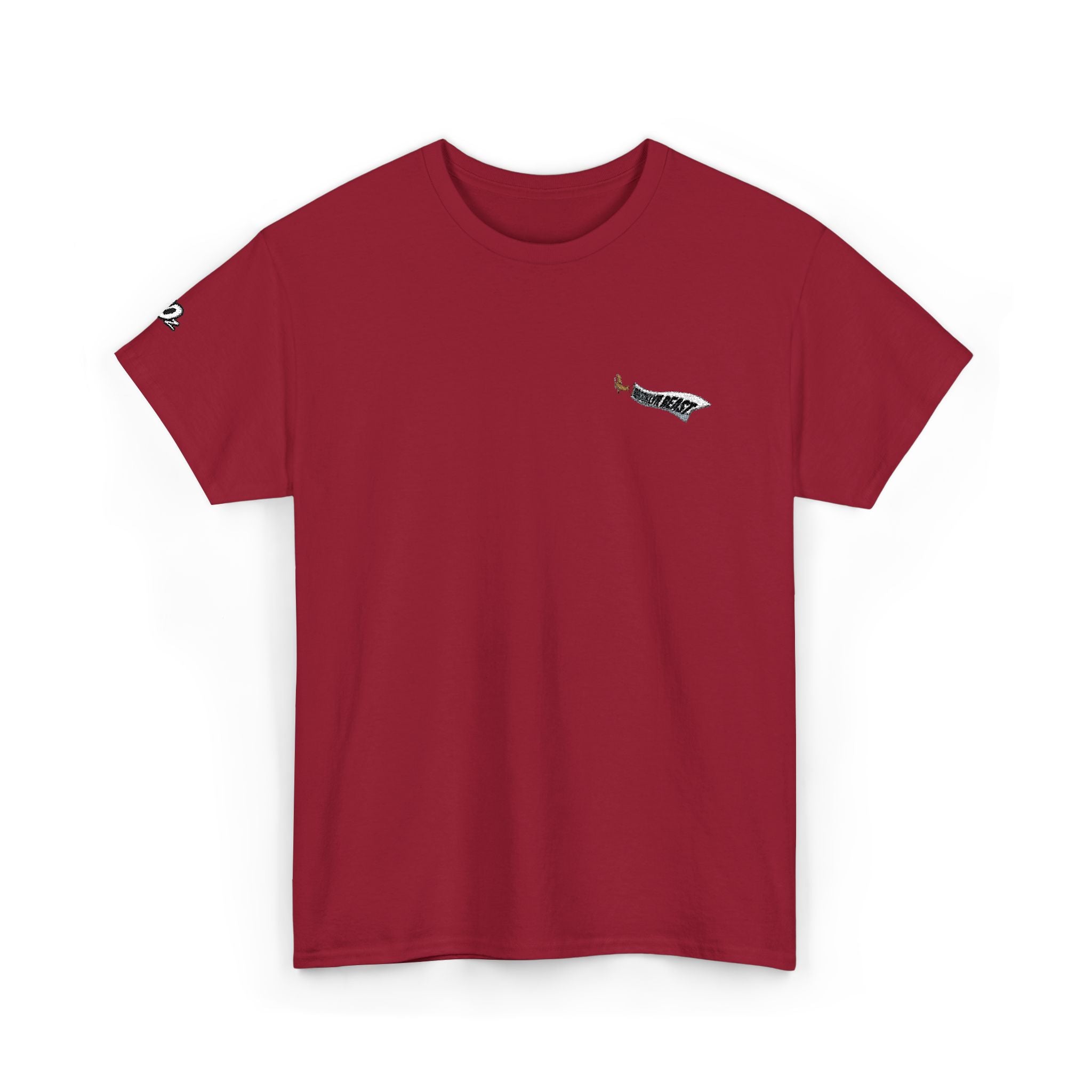 Minimalist Tiny Script Tee — Small Chest Text & Sleeve Logo Cotton T-Shirt