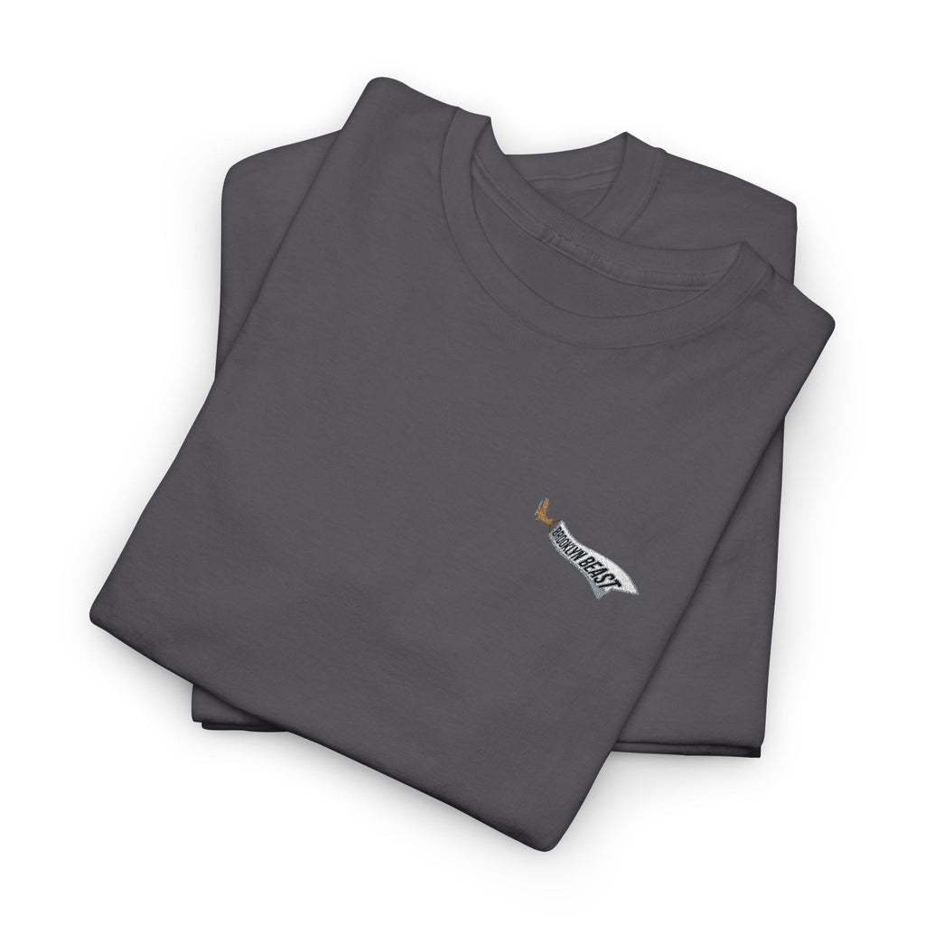 Minimalist Tiny Script Tee — Small Chest Text & Sleeve Logo Cotton T-Shirt